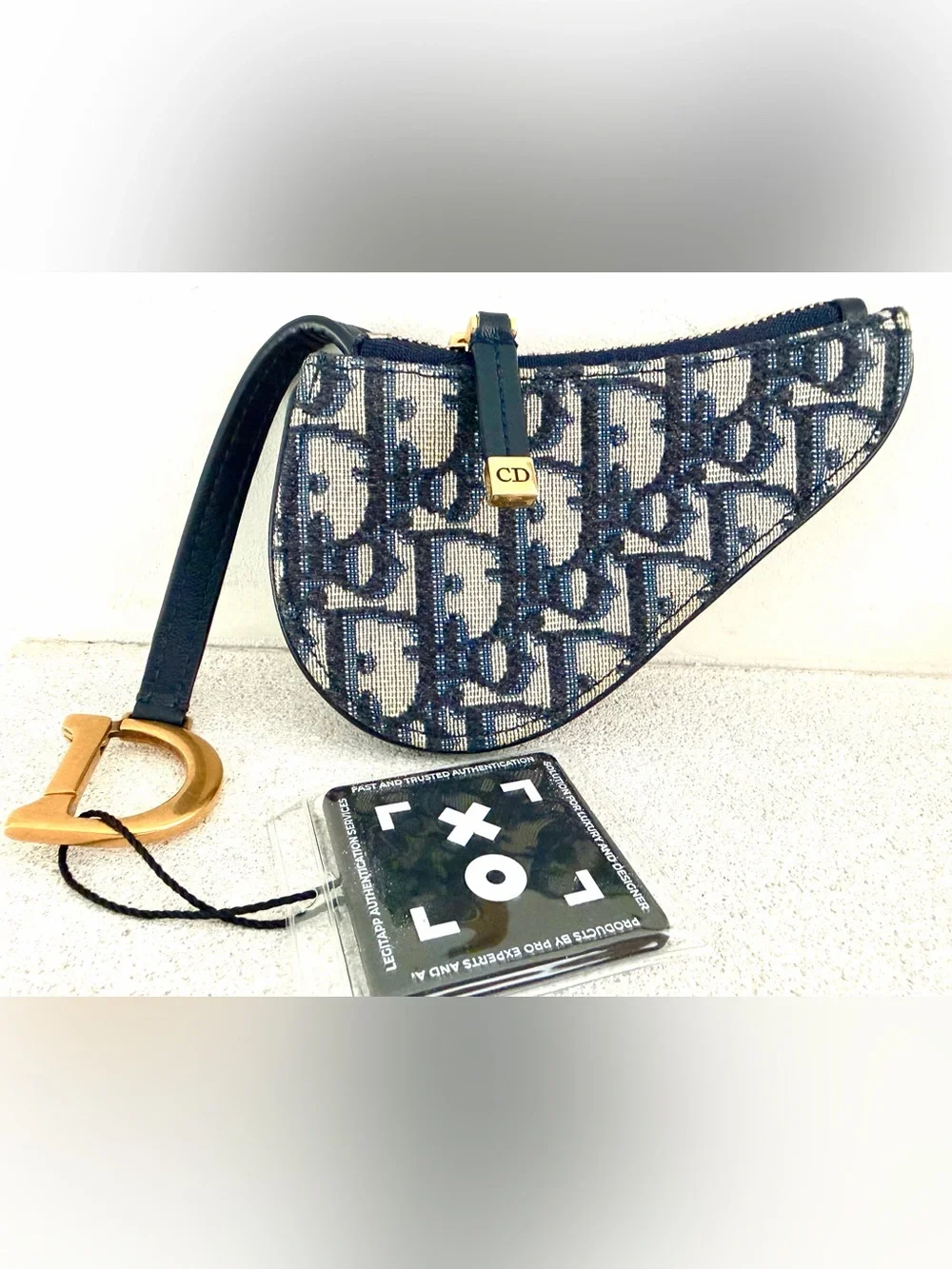 CHRISTIAN DIOR Vintage Trotter Saddle D Ring Coin Case Wristlet + COA